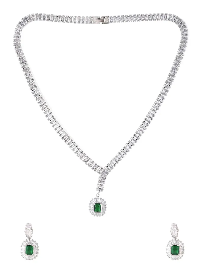 Yellow Chimes Jewellery Set for Women RhodiumPlated Real Green Cubic Zircon Necklace Set Classic CZ Jewellery Set For Women and Girls Yellow Chimes Necklaces