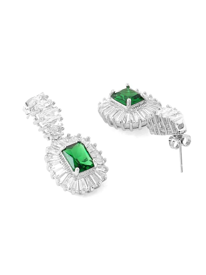 Yellow Chimes Jewellery Set for Women RhodiumPlated Real Green Cubic Zircon Necklace Set Classic CZ Jewellery Set For Women and Girls Yellow Chimes Necklaces