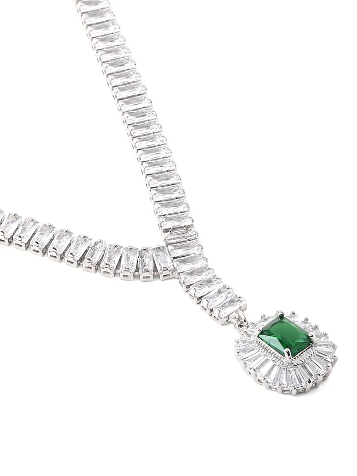 Yellow Chimes Jewellery Set for Women RhodiumPlated Real Green Cubic Zircon Necklace Set Classic CZ Jewellery Set For Women and Girls Yellow Chimes Necklaces