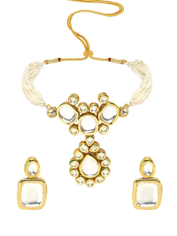 Yellow Chimes Kundan Jewellery Set for Women White Beads Kundan Jewellery Set Ethnic Gold Plated Choker Necklace Set for Women and Girls Yellow Chimes Necklaces Yellow Chimes Kundan Jewellery Set for Women White Beads Kundan Jewellery Set Ethnic Gold Plated Choker Necklace Set for Women and Girls Yellow Chimes Necklaces
