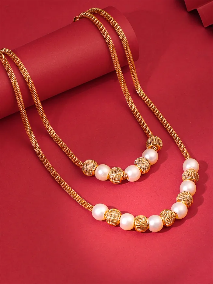 Yellow Chimes Layered Necklace for Women Goldplated Western Pearl Beads Multi layered Chain Necklace for Women and Girl Yellow Chimes Necklaces