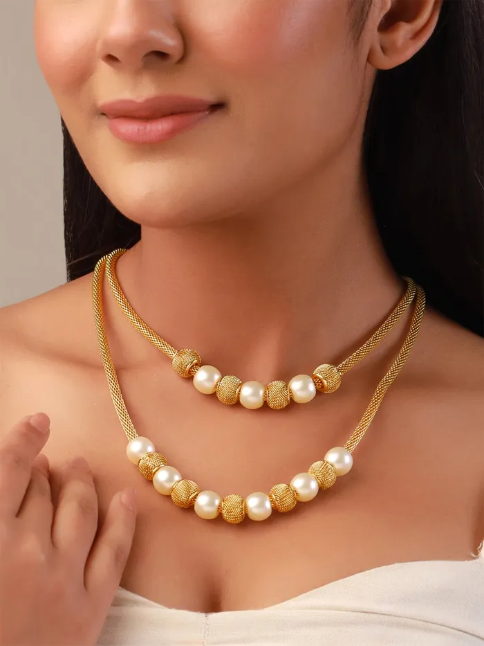 Yellow Chimes Layered Necklace for Women Goldplated Western Pearl Beads Multi layered Chain Necklace for Women and Girl Yellow Chimes Necklaces