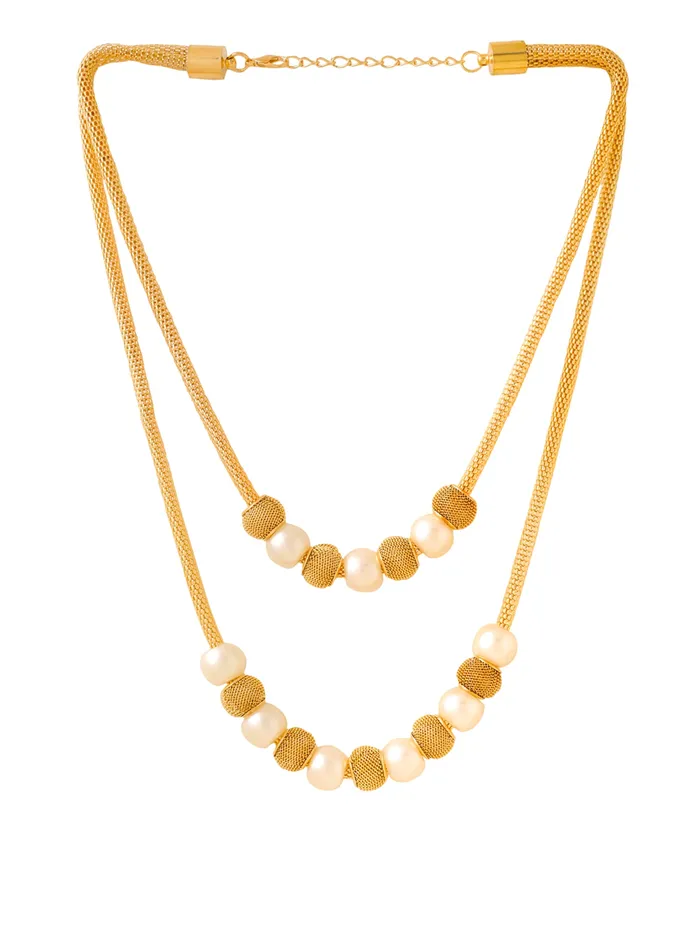 Yellow Chimes Layered Necklace for Women Goldplated Western Pearl Beads Multi layered Chain Necklace for Women and Girl Yellow Chimes Necklaces