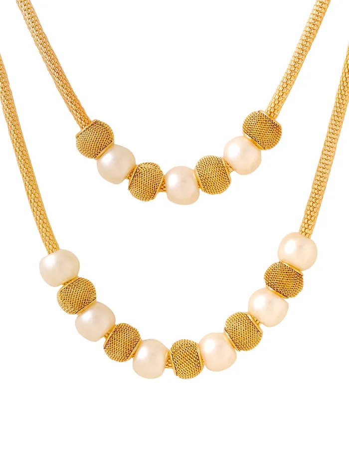Yellow Chimes Layered Necklace for Women Goldplated Western Pearl Beads Multi layered Chain Necklace for Women and Girl Yellow Chimes Necklaces
