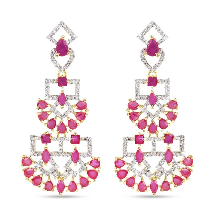Yellow Chimes Luxurious Looks Pink ADAmerican Diamond Studded 18k Gold Plated Designer Necklace Set Jewellery Set for Women Girls Yellow Chimes Earrings