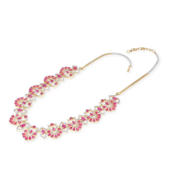 Yellow Chimes Luxurious Looks Pink ADAmerican Diamond Studded 18k Gold Plated Designer Necklace Set Jewellery Set for Women Girls Yellow Chimes Earrings
