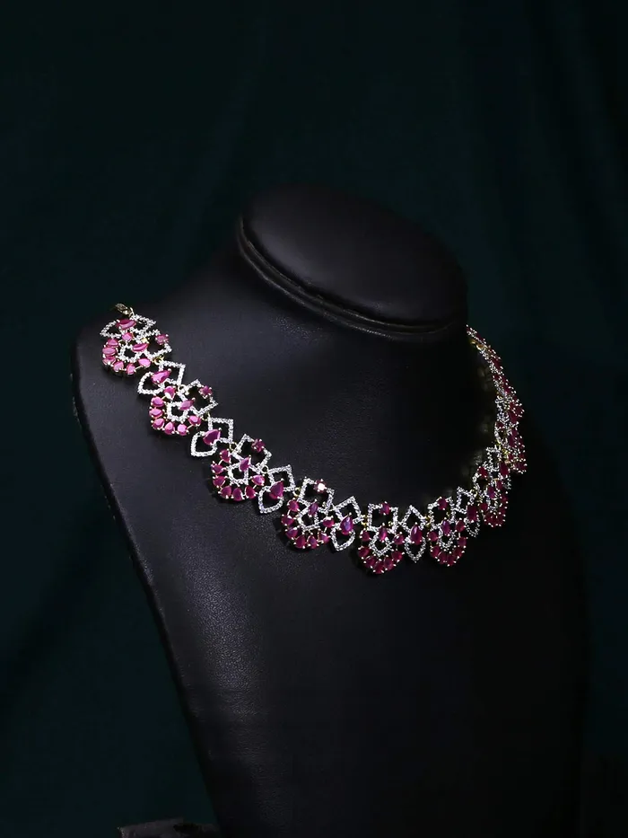 Yellow Chimes Luxurious Looks Pink ADAmerican Diamond Studded 18k Gold Plated Designer Necklace Set Jewellery Set for Women Girls Yellow Chimes Earrings