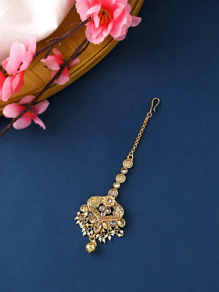 Yellow Chimes Maang Tikka for Women Gold Toned Pearl Drop Maang Tikka for Women and Girls Yellow Chimes Earrings