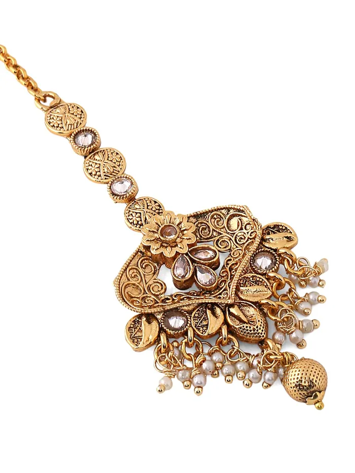 Yellow Chimes Maang Tikka for Women Gold Toned Pearl Drop Maang Tikka for Women and Girls Yellow Chimes Earrings