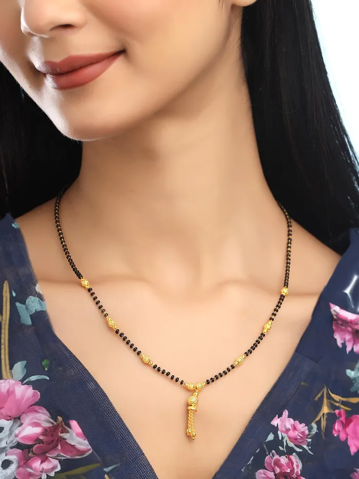 Yellow Chimes Mangalsutra for Women Combo of 3 Pcs Gold Plated Black Beads Mangal Sutra Pendant Necklace for Women and Girls Yellow Chimes Earrings