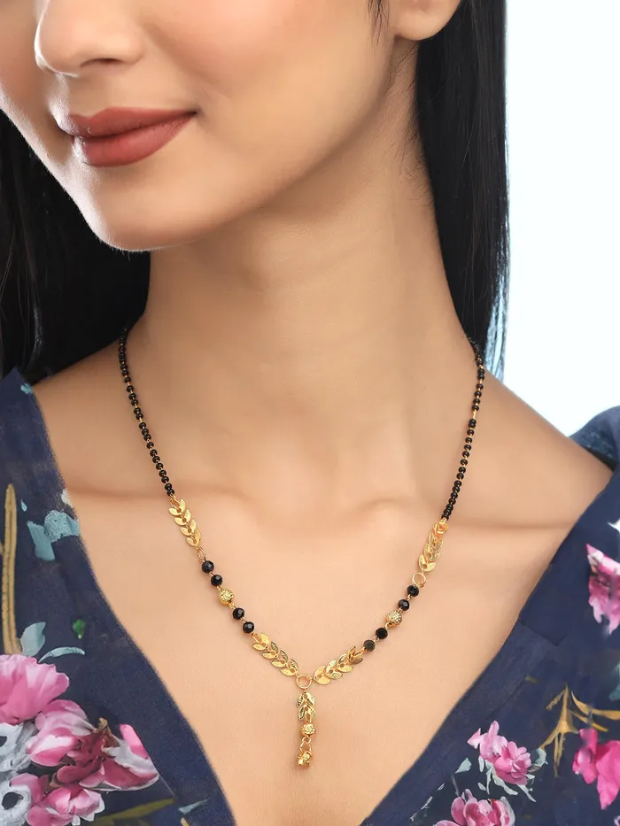 Yellow Chimes Mangalsutra for Women Combo of 3 Pcs Gold Plated Black Beads Mangal Sutra Pendant Necklace for Women and Girls Yellow Chimes Earrings