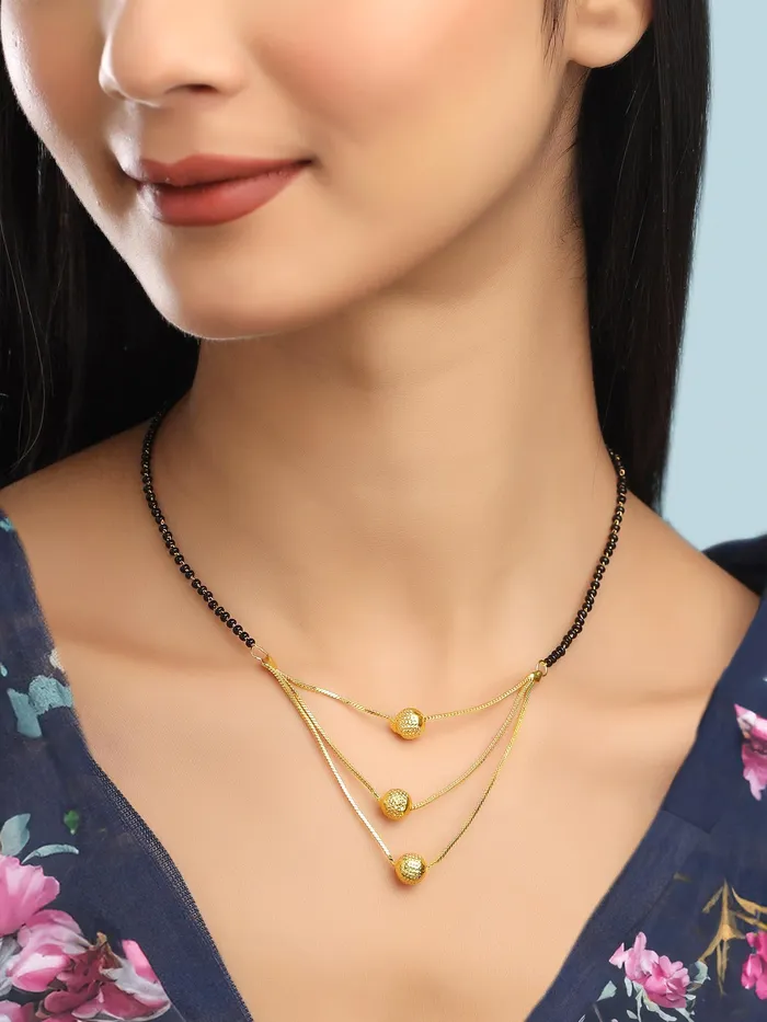 Yellow Chimes Mangalsutra for Women Combo of 3 Pcs Gold Plated Black Beads Mangal Sutra Pendant Necklace for Women and Girls Yellow Chimes Earrings
