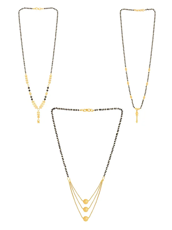 Yellow Chimes Mangalsutra for Women Combo of 3 Pcs Gold Plated Black Beads Mangal Sutra Pendant Necklace for Women and Girls Yellow Chimes Earrings
