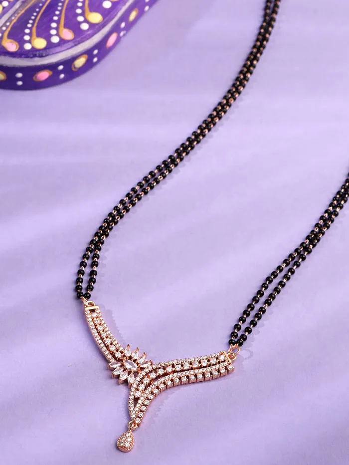 Yellow Chimes Mangalsutra for Women Rose Gold Plated ADAmerican Diamond Studded Floral Designed Mangalsutra for Women and Girls Yellow Chimes Earrings