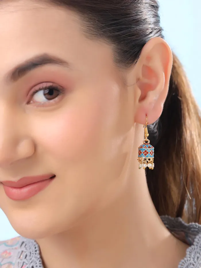 Yellow Chimes Meenakari Jhumka Earrings for Women Traditional Mothi Hoop Jhumki Earrings Set for Girls Combo of 4 Pairs Jhumkas Ethnic Gold Plated Women Earrings Birthday Gift For Girls Yellow Chimes Necklaces