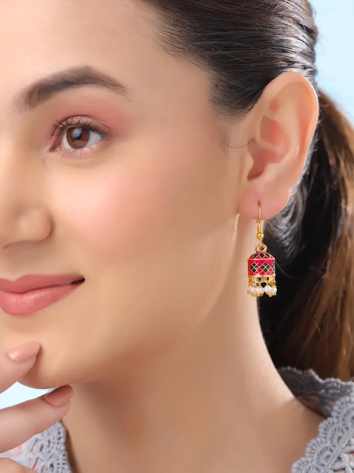 Yellow Chimes Meenakari Jhumka Earrings for Women Traditional Mothi Hoop Jhumki Earrings Set for Girls Combo of 4 Pairs Jhumkas Ethnic Gold Plated Women Earrings Birthday Gift For Girls Yellow Chimes Necklaces