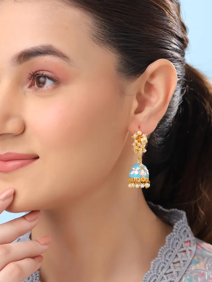 Yellow Chimes Meenakari Jhumka Earrings for Women Traditional Mothi Hoop Jhumki Earrings Set for Girls Combo of 4 Pairs Jhumkas Ethnic Gold Plated Women Earrings Birthday Gift For Girls Yellow Chimes Necklaces