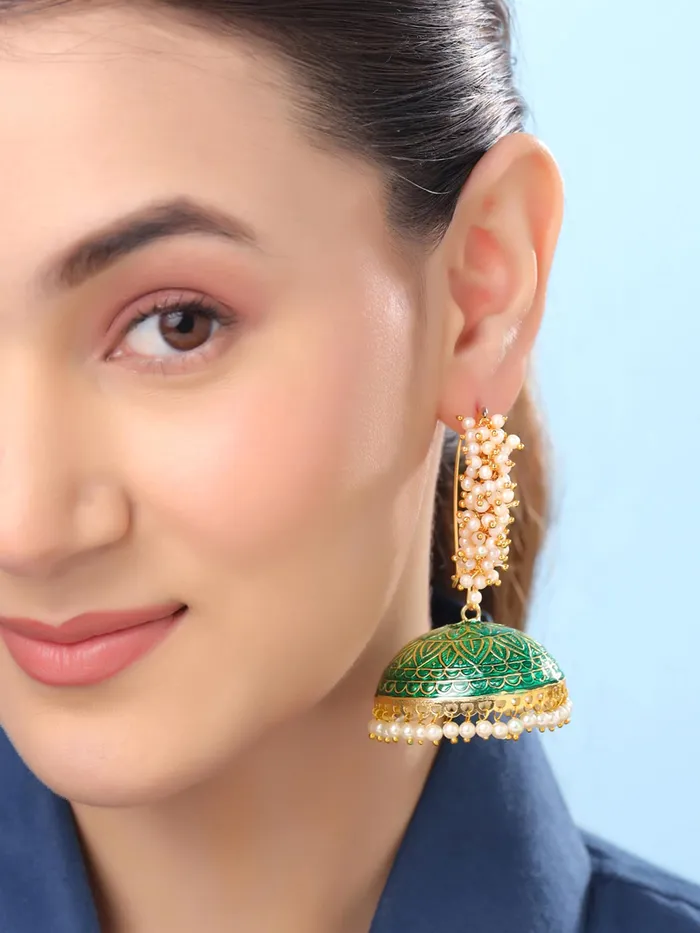 Yellow Chimes Meenakari Jhumka Earrings Handcrafted Gold toned Traditional Multicolor JhumkaJhumki Earrings for Women and Girls Green Big Jhumka Yellow Chimes Earrings