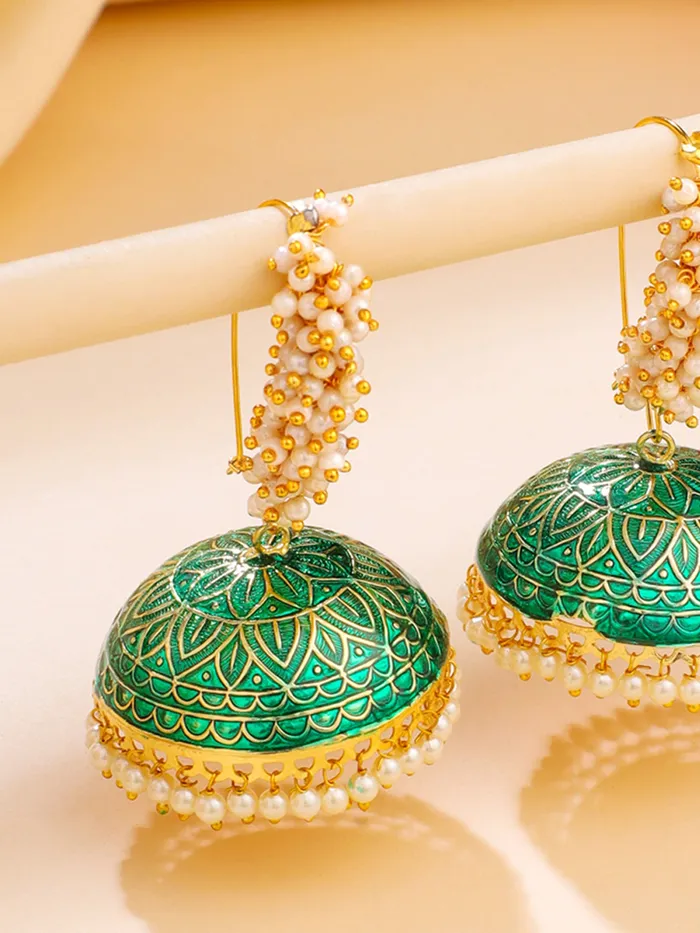 Yellow Chimes Meenakari Jhumka Earrings Handcrafted Gold toned Traditional Multicolor JhumkaJhumki Earrings for Women and Girls Green Big Jhumka Yellow Chimes Earrings