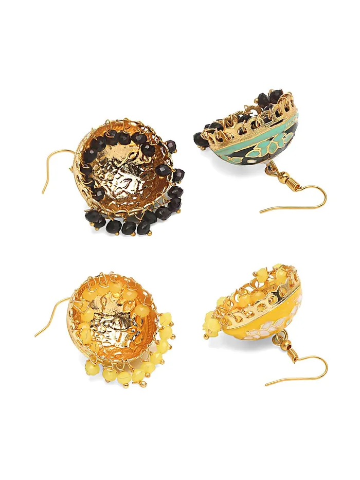 Yellow Chimes Meenakari Jumka Earrings with Ethnic Design Gold Plated Traditional Beads Combo of 2 pair for Women and Girls Yellow Chimes Bracelets