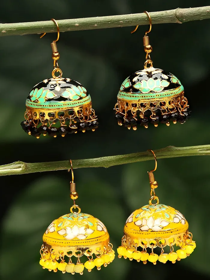 Yellow Chimes Meenakari Jumka Earrings with Ethnic Design Gold Plated Traditional Beads Combo of 2 pair for Women and Girls Yellow Chimes Bracelets