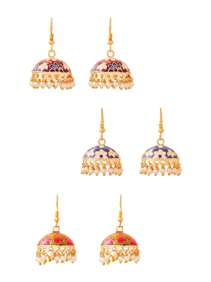 Yellow Chimes Meenakari Jumka Earrings with Ethnic Design Gold Plated Traditional Beads Combo of 3 pair for Women and Girls Yellow Chimes Earrings Yellow Chimes Meenakari Jumka Earrings with Ethnic Design Gold Plated Traditional Beads Combo of 3 pair for Women and Girls Yellow Chimes Earrings
