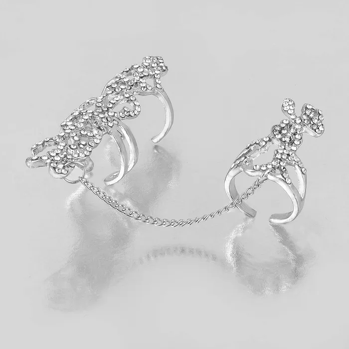Yellow Chimes MultiFinger American Diamond Ring Luxurious Crystal Design Silver Womens Fashion Jewelry Necklaces