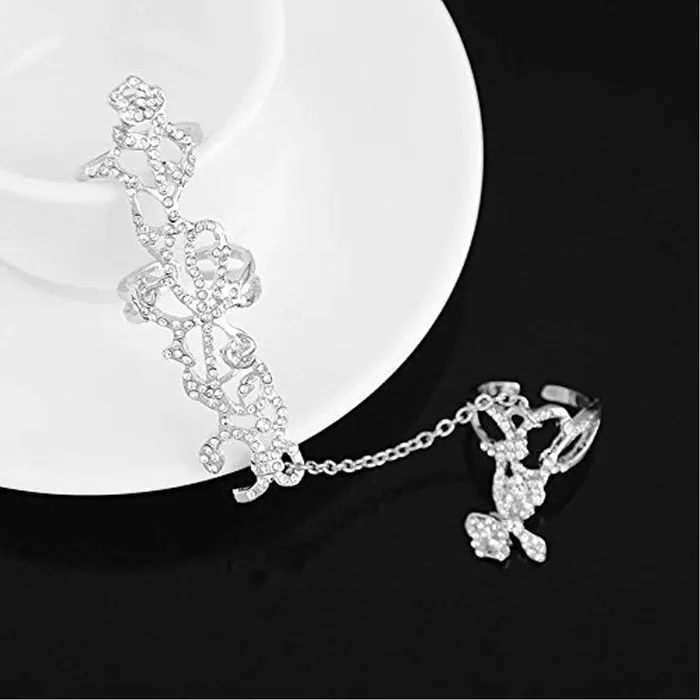 Yellow Chimes MultiFinger American Diamond Ring Luxurious Crystal Design Silver Womens Fashion Jewelry Necklaces