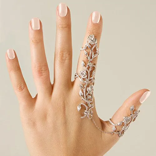 Yellow Chimes MultiFinger American Diamond Ring Luxurious Crystal Design Silver Womens Fashion Jewelry Necklaces