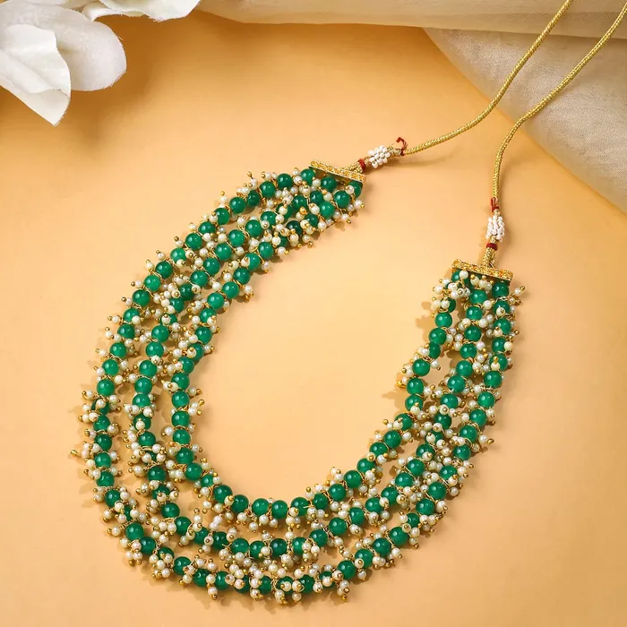 Yellow Chimes Necklace for Women and Girls Beads Necklace for Women Multilayer Green Beads Choker Necklace Birthday Gift for girls and women Anniversary Gift for Wife Yellow Chimes Necklaces