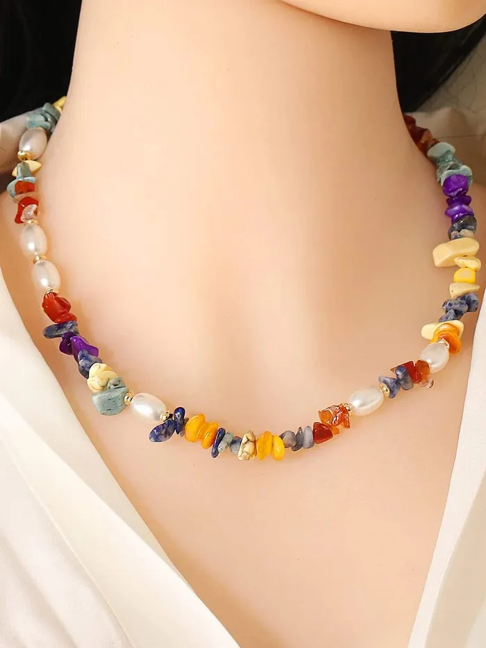Yellow Chimes Necklace for Women and Girls Fashion Multicolor Choker Necklace for Women Carnelian Stone Pearl Choker Necklace for Girls Birthday Gift for Girls and women Yellow Chimes Necklaces