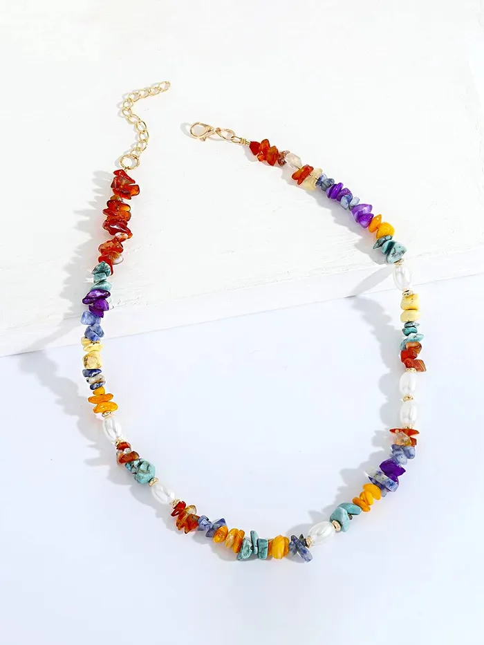 Yellow Chimes Necklace for Women and Girls Fashion Multicolor Choker Necklace for Women Carnelian Stone Pearl Choker Necklace for Girls Birthday Gift for Girls and women Yellow Chimes Necklaces