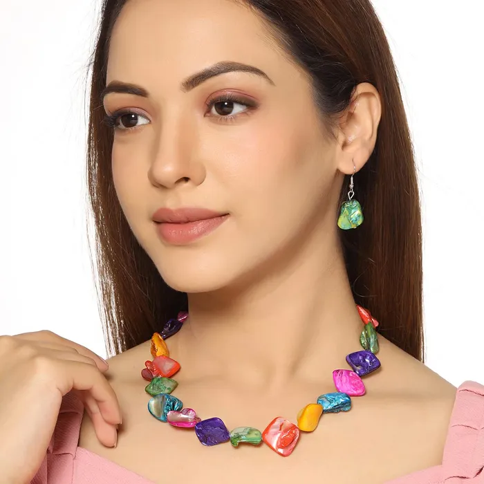 Yellow Chimes Necklace Set For Women Boho Multicolor Bead Choker Necklace With Earring For Women and Girls Yellow Chimes Earrings