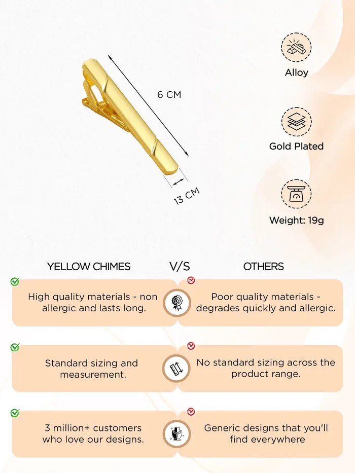 Yellow Chimes Necklaces Combo Gold Silver Toned StainlessSteel Tie Pins for Men Fashionable Accessories Medium Size