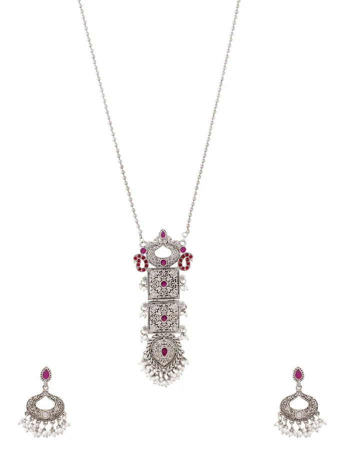 Yellow Chimes Necklaces Jewellery Set Traditional Silver Oxidised Long Necklace with Studded Stones Gift for Women 586 cm Oxidised Silver Yellow Chimes Necklaces Jewellery Set Traditional Silver Oxidised Long Necklace with Studded Stones Gift for Women 586 cm Oxidised Silver