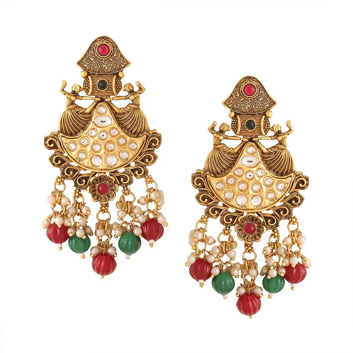 Yellow Chimes Necklaces Kundan Drop Earrings Traditional Gold Plated 9cm Green Lightweight Design Yellow Chimes Necklaces Kundan Drop Earrings Traditional Gold Plated 9cm Green Lightweight Design