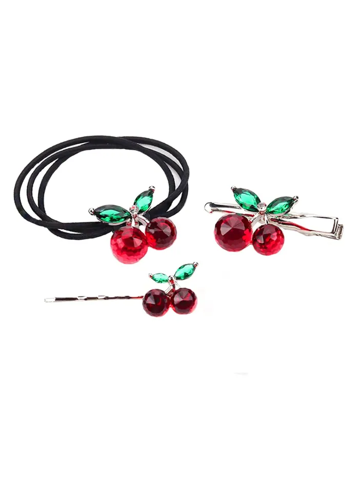 Yellow Chimes Necklaces Melbees by Yellow Chimes Hair Rubber Bands Set for Girls Hair Clip Red Cute Cherry Charmed Pony Tail Holder Hair Clip Hair Pin for Kids and Girls Hair Accessories