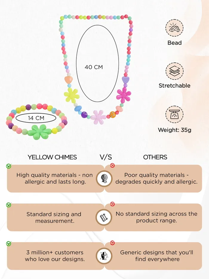 Yellow Chimes Necklaces Melbees by Yellow Chimes Jewellery Set for Girls Combo of 2 Pair Colorful Resin Beads Floral design Pendant Bracelet Set Kids Jewellery Set for Girls
