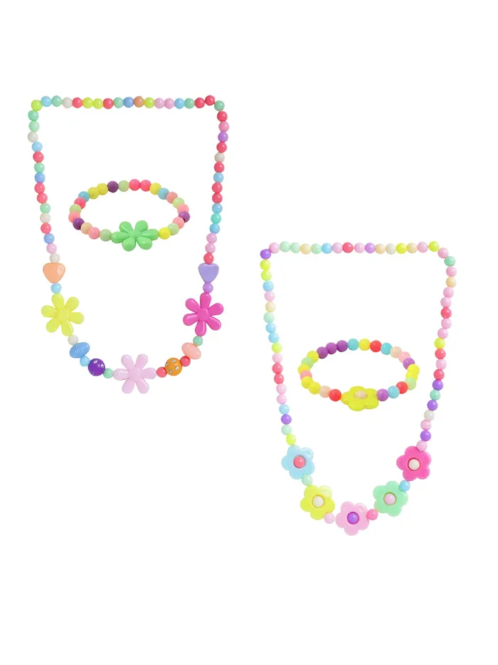 Yellow Chimes Necklaces Melbees by Yellow Chimes Jewellery Set for Girls Combo of 2 Pair Colorful Resin Beads Floral design Pendant Bracelet Set Kids Jewellery Set for Girls