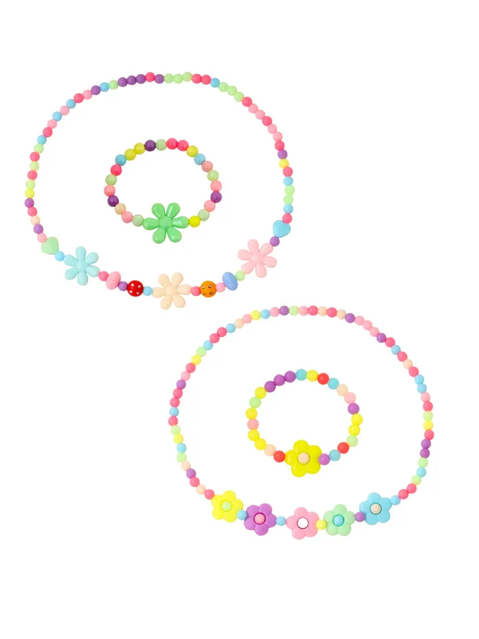 Yellow Chimes Necklaces Melbees by Yellow Chimes Jewellery Set for Girls Combo of 2 Pair Colorful Resin Beads Floral design Pendant Bracelet Set Kids Jewellery Set for Girls