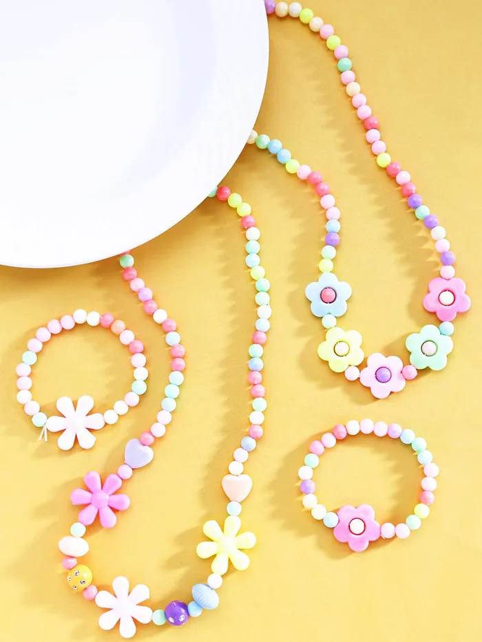Yellow Chimes Necklaces Melbees by Yellow Chimes Jewellery Set for Girls Combo of 2 Pair Colorful Resin Beads Floral design Pendant Bracelet Set Kids Jewellery Set for Girls