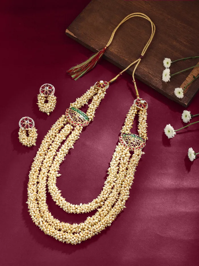 Yellow Chimes Necklaces Traditional Gold Plated Long Necklace Set Elegant Design Clip Clasp 53 cm Gold