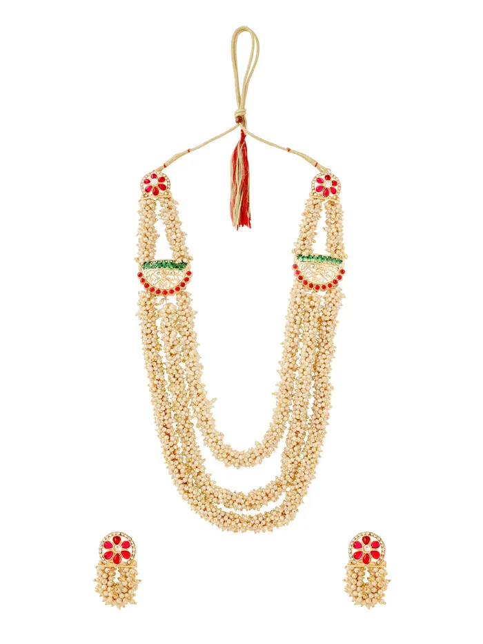 Yellow Chimes Necklaces Traditional Gold Plated Long Necklace Set Elegant Design Clip Clasp 53 cm Gold