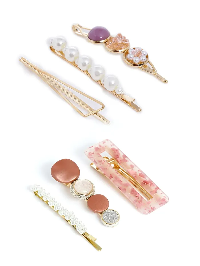 Yellow Chimes Necklaces Yellow Chimes 6 pcs Acrylic Resin Pearl Bobby pins Fashion Hair Clips Hair Accessories for Women Girls Pack of 6 Multicolour Medium YCHACLWM002MC