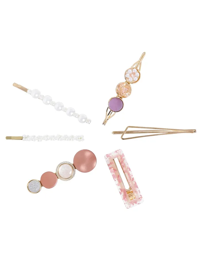 Yellow Chimes Necklaces Yellow Chimes 6 pcs Acrylic Resin Pearl Bobby pins Fashion Hair Clips Hair Accessories for Women Girls Pack of 6 Multicolour Medium YCHACLWM002MC