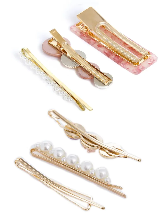 Yellow Chimes Necklaces Yellow Chimes 6 pcs Acrylic Resin Pearl Bobby pins Fashion Hair Clips Hair Accessories for Women Girls Pack of 6 Multicolour Medium YCHACLWM002MC