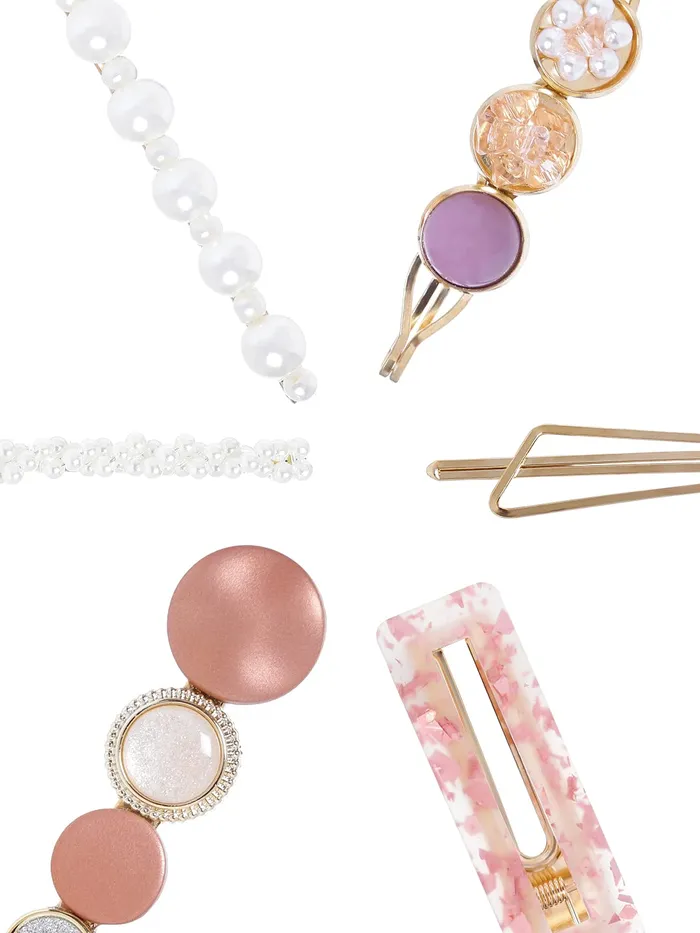 Yellow Chimes Necklaces Yellow Chimes 6 pcs Acrylic Resin Pearl Bobby pins Fashion Hair Clips Hair Accessories for Women Girls Pack of 6 Multicolour Medium YCHACLWM002MC