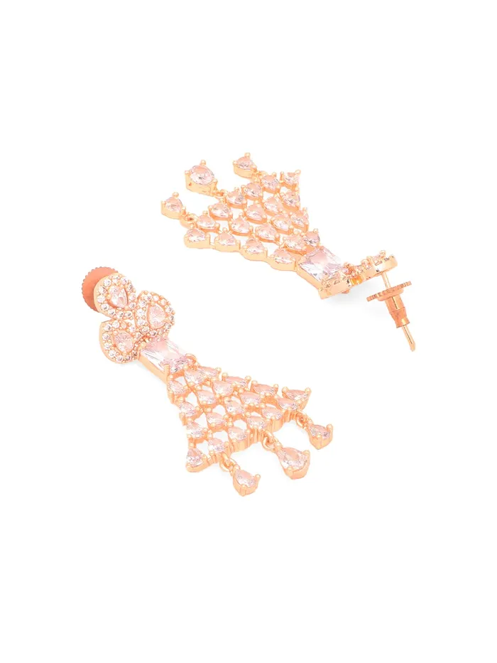 Yellow Chimes Necklaces Yellow Chimes American Diamond Jewellery Set for Women Rosegold Plated Bridal Wedding White AD Jewellery Necklace Set for Women and Girls