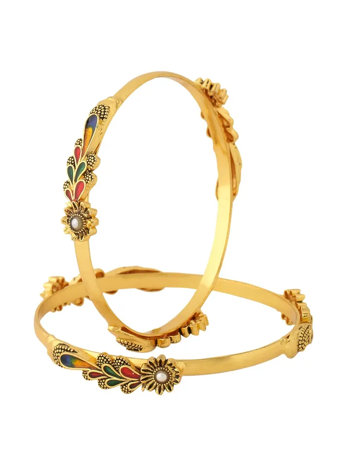 Yellow Chimes Necklaces Yellow Chimes Bangles for Women Gold Toned Floral Designed Meenakari Touch Traditional Bangles for Women and Girls Yellow Chimes Necklaces Yellow Chimes Bangles for Women Gold Toned Floral Designed Meenakari Touch Traditional Bangles for Women and Girls