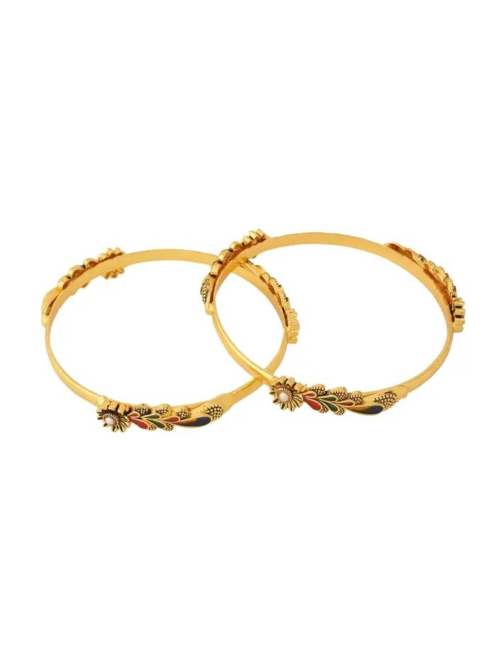 Yellow Chimes Necklaces Yellow Chimes Bangles for Women Gold Toned Floral Designed Meenakari Touch Traditional Bangles for Women and Girls